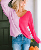 Contrast Color V-Neck Long Sleeve Pullover Sweater