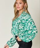 Full Size Printed Ruffle Trim Balloon Sleeve Shirt - Body By J'ne