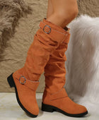 Buckle Round Toe Block Heel Boots