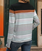 Perfee Striped Round Neck Long Sleeve T-Shirt