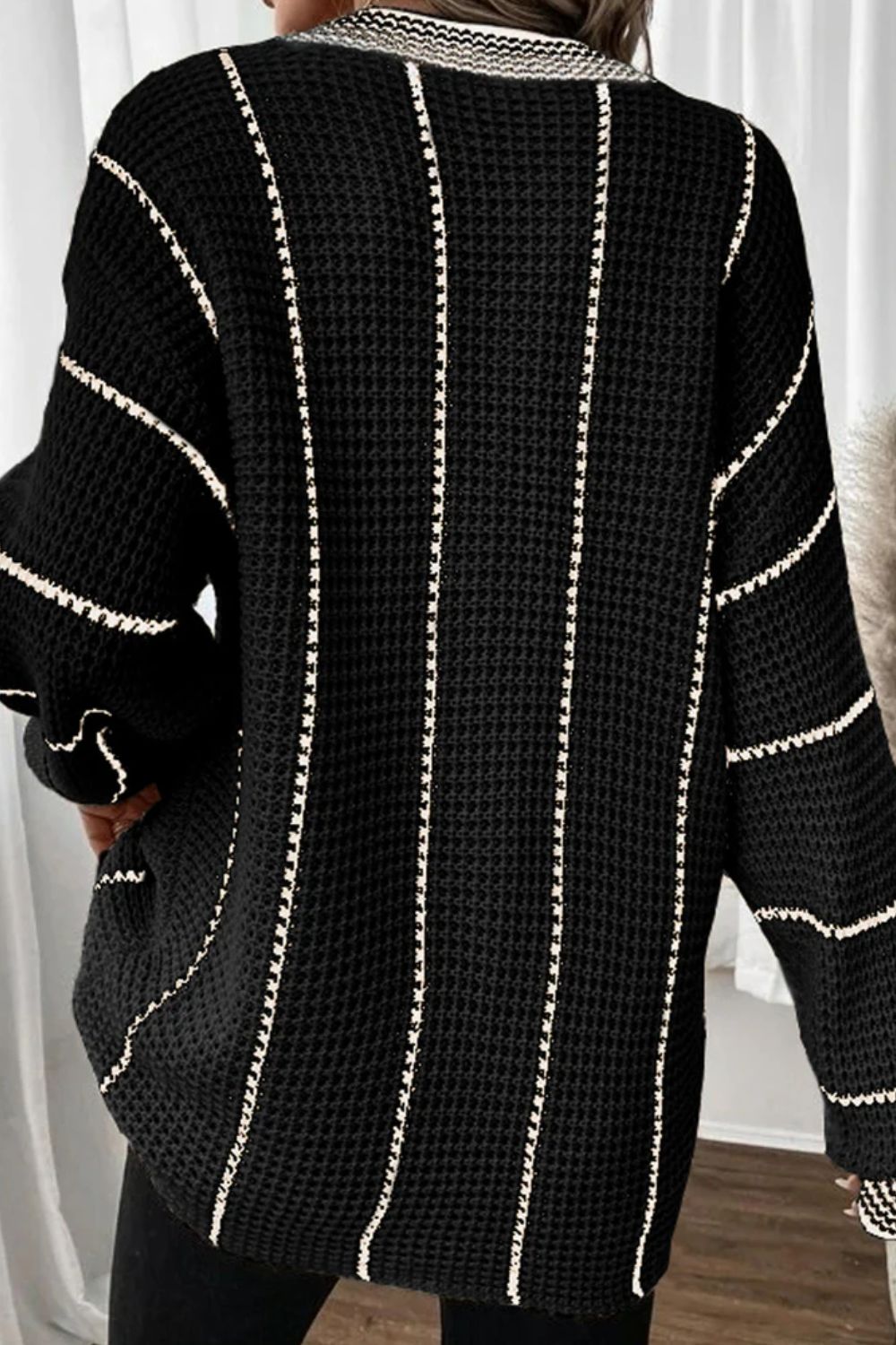 Striped V-Neck Long Sleeve Sweater - Body By J'ne