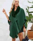 Fuzzy Trim Open Front Poncho