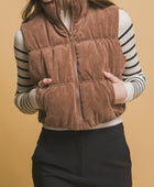 Corduroy Zip Up Puffer Vest with Pockets