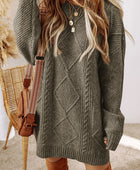 Cable-Knit Round Neck Sweater Dress