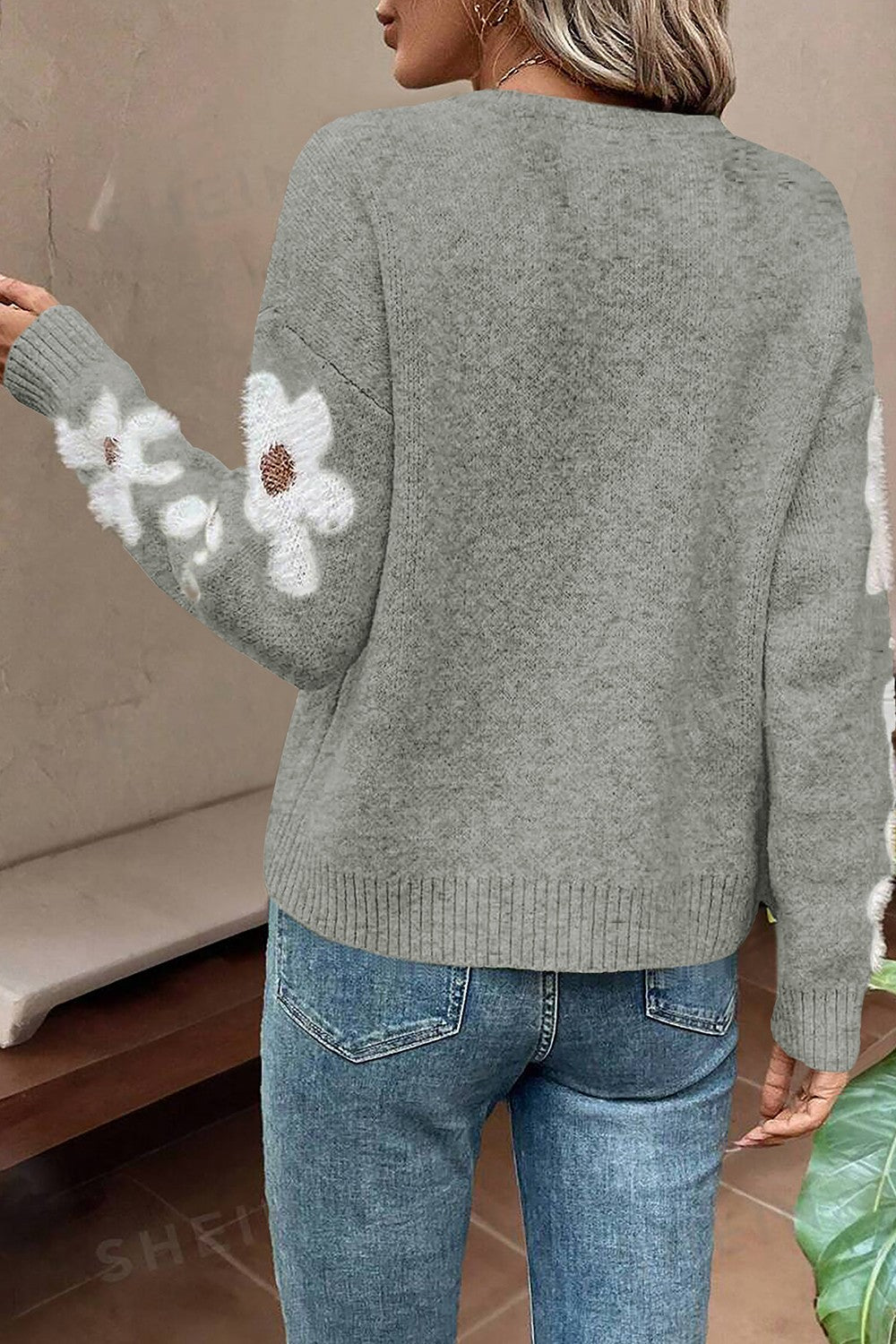 Flower Round Neck Long Sleeve Sweater - Body By J'ne