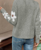 Flower Round Neck Long Sleeve Sweater