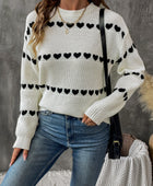 Perfee Heart Round Neck Long Sleeve Sweater