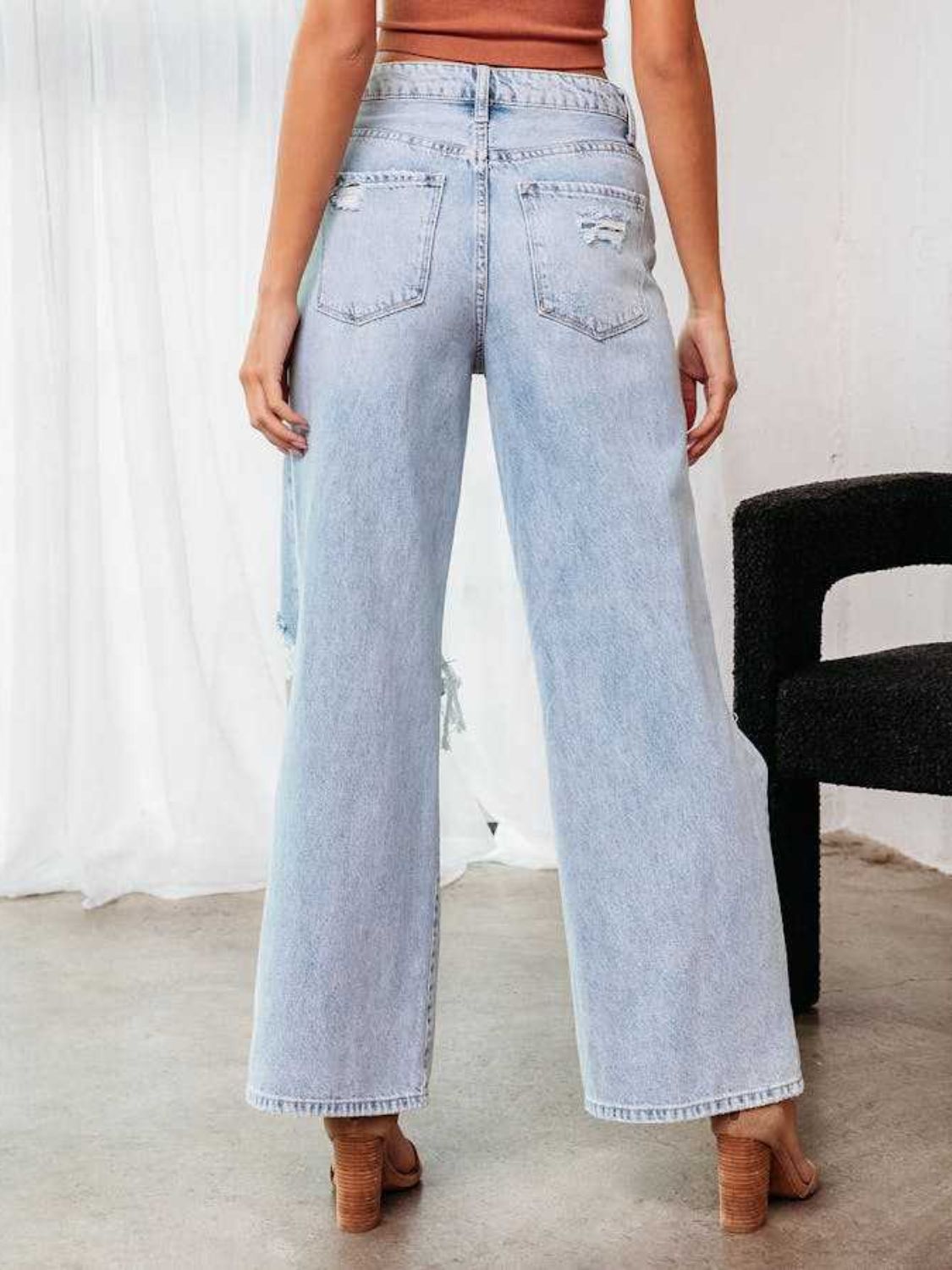 Distressed Wide Leg Jeans with Pockets - Body By J'ne