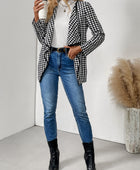 Houndstooth Open Front Long Sleeve Jacket