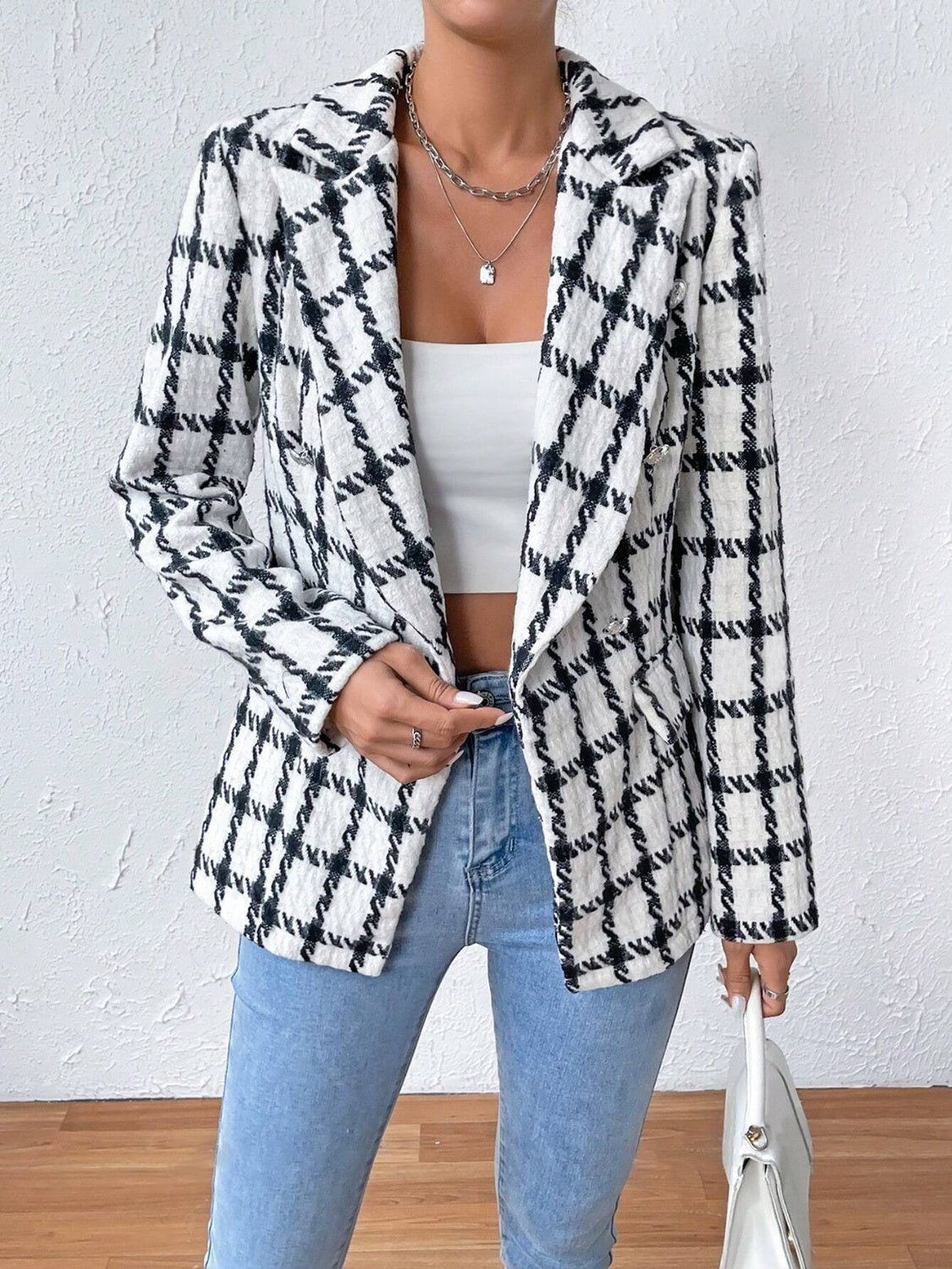 Lapel Collar Long Sleeve Blazer with Pockets - Body By J'ne