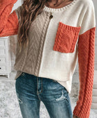 Color Block Round Neck Long Sleeve Sweater