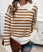 Devine Striped Collared Neck Long Sleeve Sweater