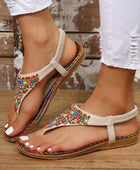 Beaded PU Leather Open Toe Sandals - Body By J'ne