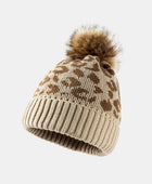 Leopard Pom-Pom Cuffed Beanie