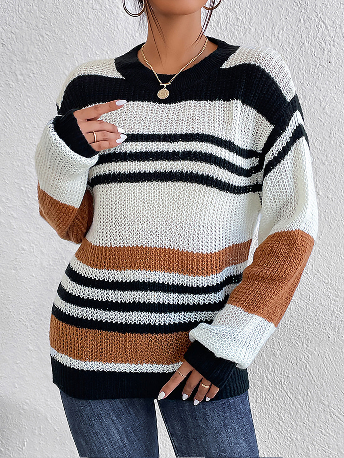 Striped Round Neck Sweater - Body By J'ne