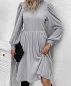 Textured Turtleneck Long Sleeve Dress