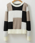 Color Block Round Neck Long Sleeve Sweater