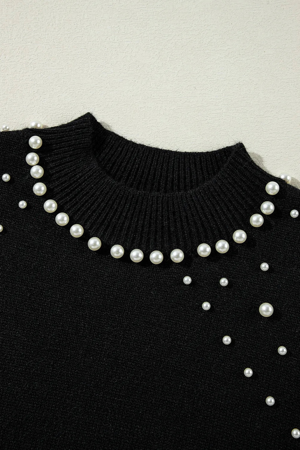 Pearl Detail Mock Neck Long Sleeve Sweater - Body By J'ne