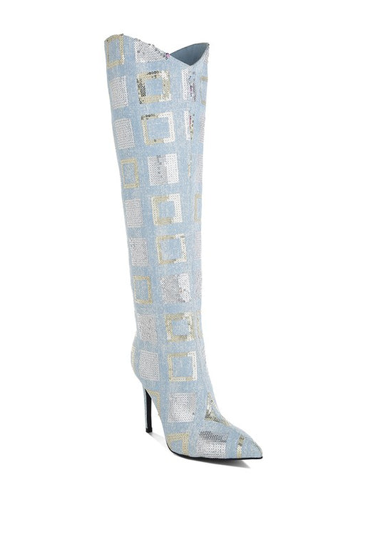 Sharmin Checkered Sequin Knee High Boots - Body By J'ne