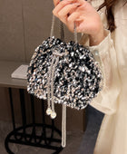 Sequin Chain Drawstring Bucket Bag