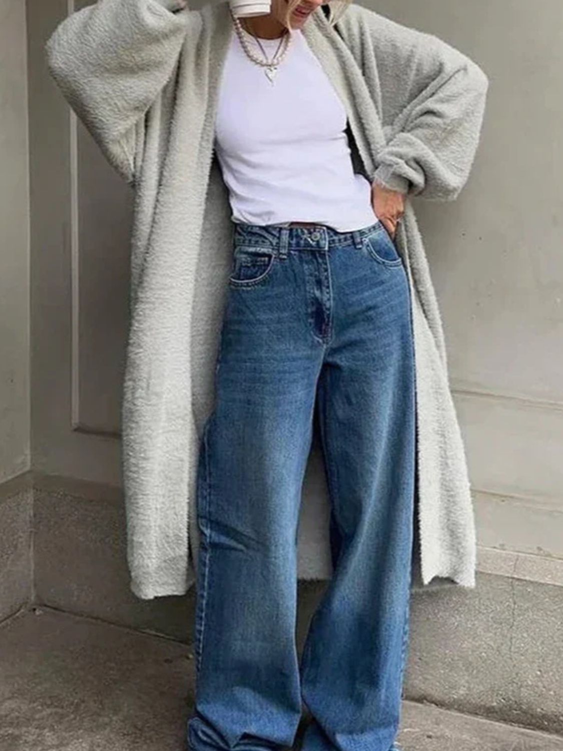 Fuzzy Open Front Solid Color Cardigan - Body By J'ne