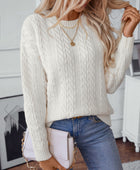 Cable-Knit Round Neck Long Sleeve Sweater