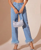 Plush Hem High Rise Straight Jeans