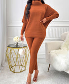 Turtleneck Batwing Sleeve Top and Pants Set