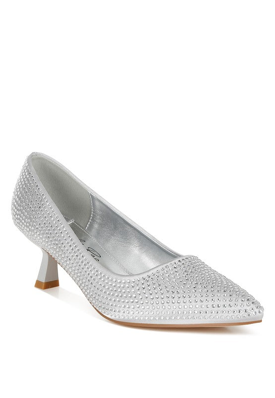 Dinah Rhinestones Embellished Kitten Heel Pumps - Body By J'ne