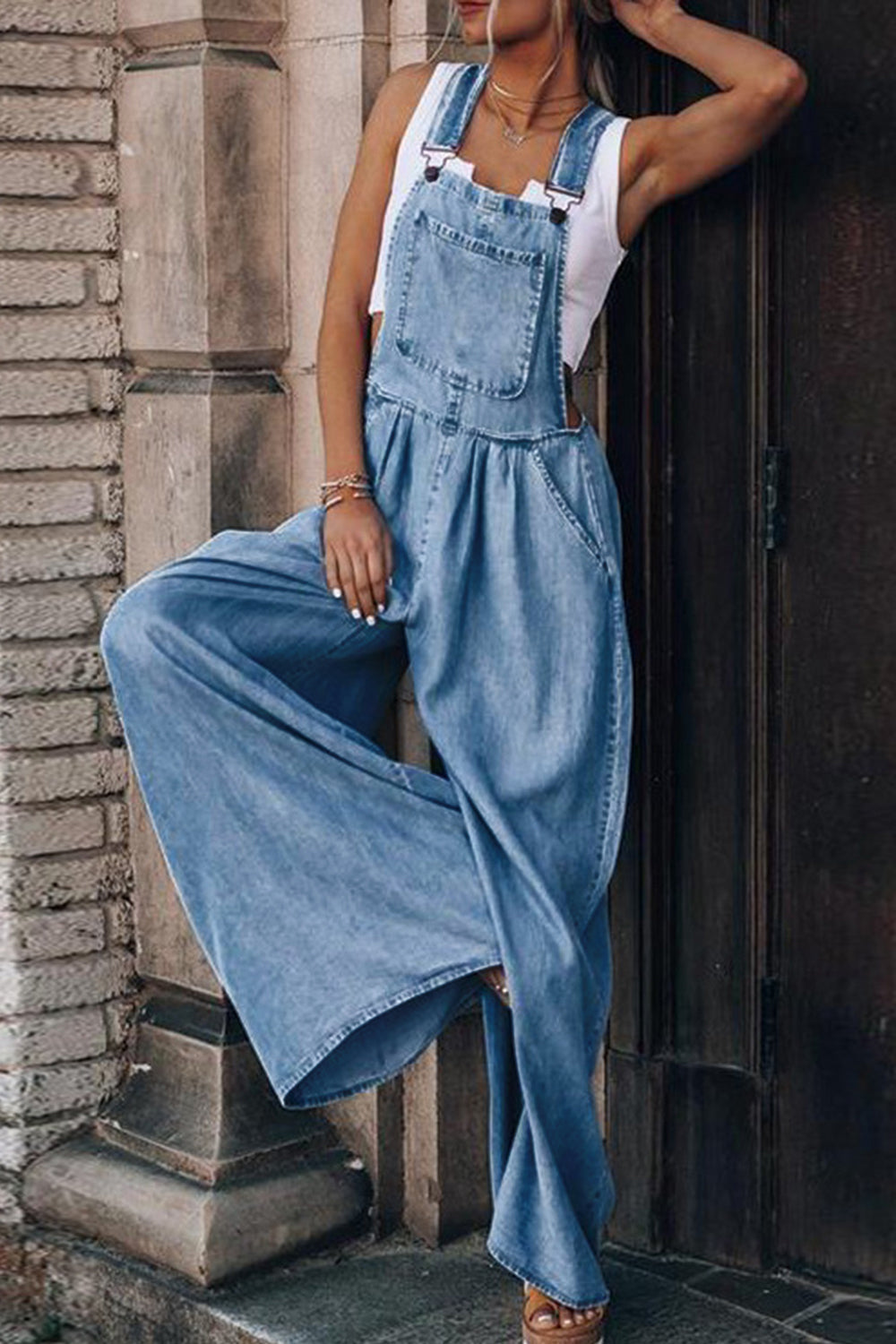 Distressed Wide Leg Denim Overalls - Body By J'ne