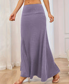 Solid Elastic Waist Maxi Skirt