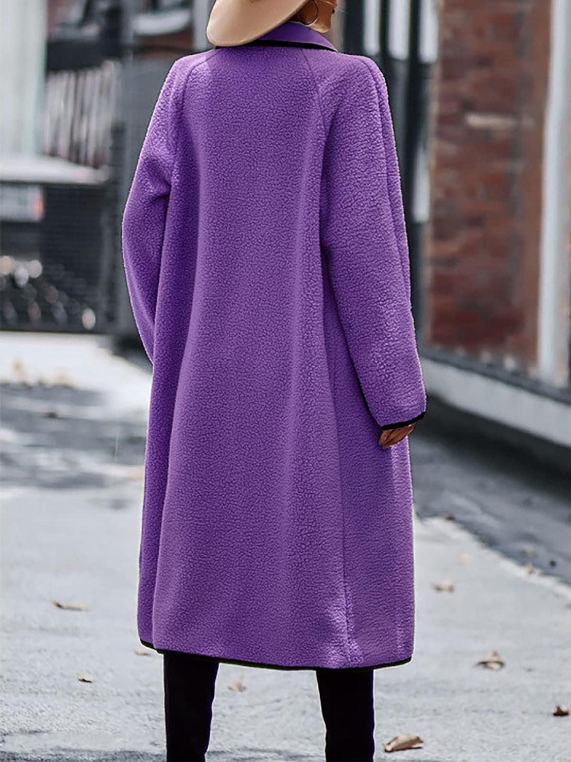 Full Size Contrast Trim Long Sleeve Coat with Pockets - Body By J'ne