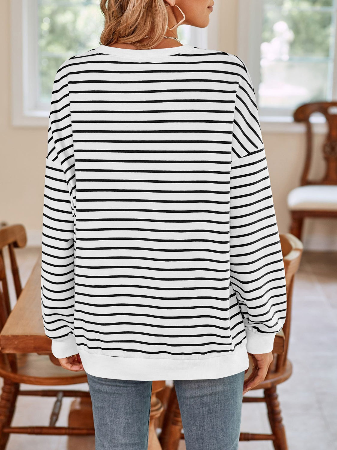 Lovelet Striped Round Neck Long Sleeve Sweatshirt - Body By J'ne