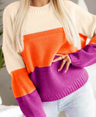 Color Block Drop Shoulder Round Neck Sweater