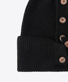 Button Detail Rib-Knit Cuff Beanie