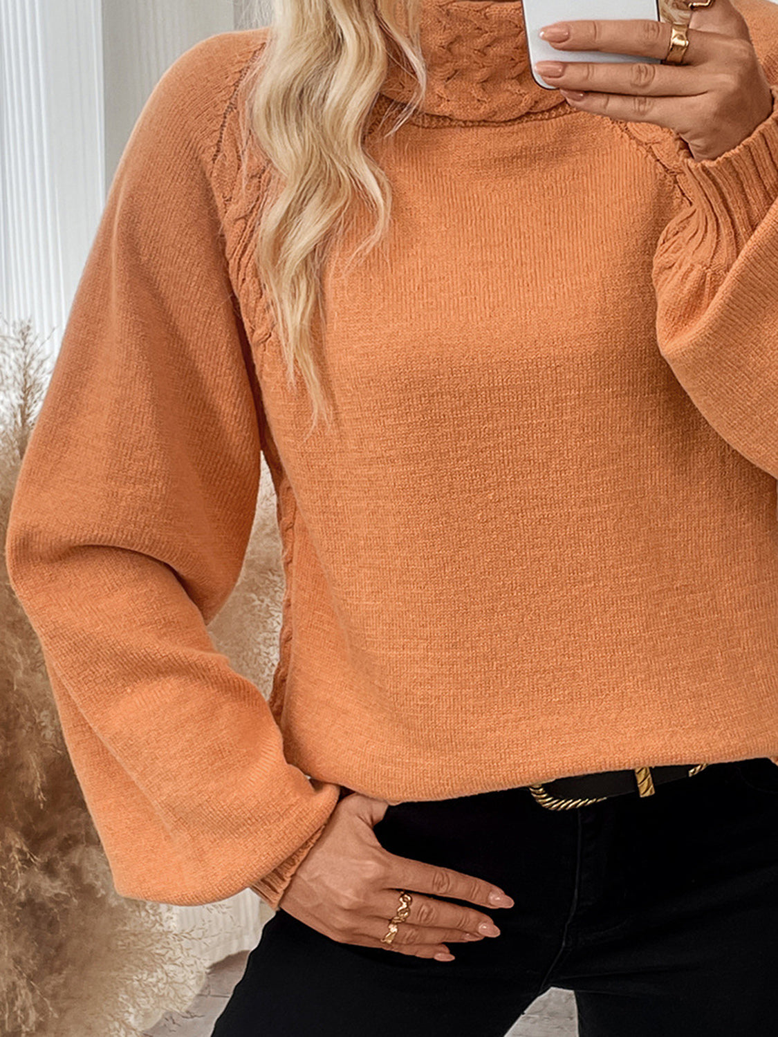 Cable-Knit Turtleneck Long Sleeve Sweater - Body By J'ne