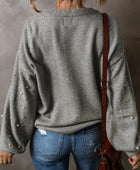 Pearl Detail Round Neck Long Sleeve Sweater