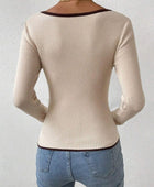 Contrast Trim Long Sleeve Knit Top