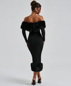 Adrianna Fur Collar Long Sleeve Dress