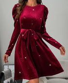 Glitter Round Neck Puff Sleeve Dress