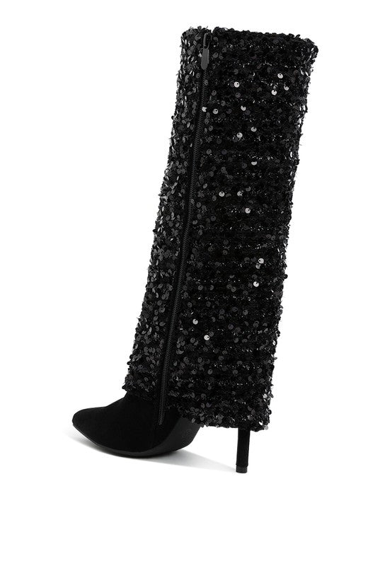 Sin City Sequinned Fold-Over Calf Boots - Body By J'ne