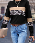 Leopard Round Neck Long Sleeve Blouse