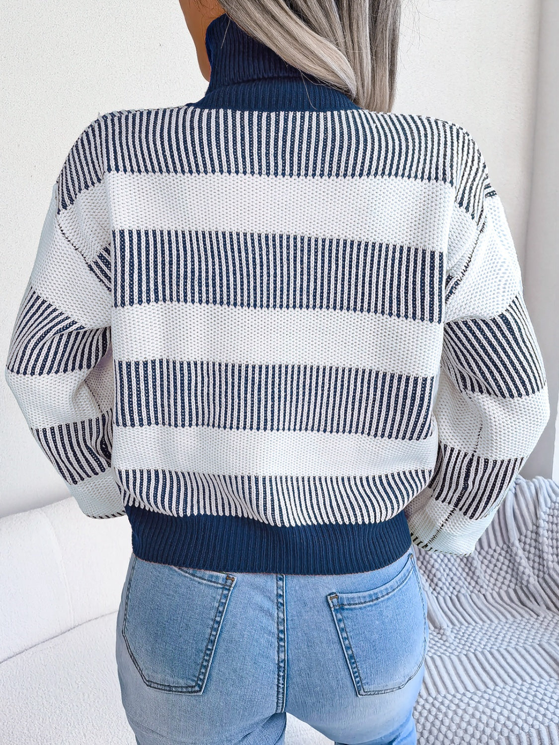 Striped Turtleneck Long Sleeve Sweater - Body By J'ne