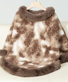 Furry Contrast Three-Quarter Poncho