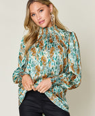 Full Size Printed Smocked Long Sleeve Blouse - Body By J'ne