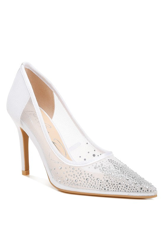 High Ball Mesh Rhinestone Stiletto Pumps - Body By J'ne