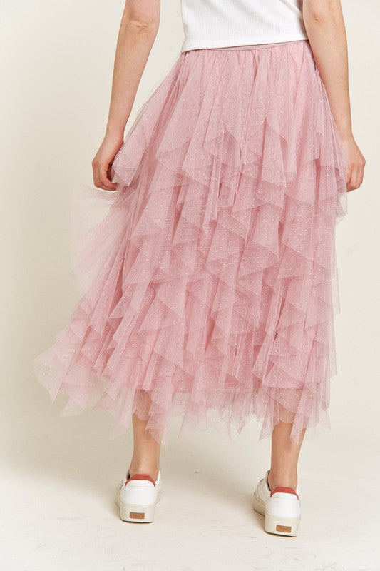 PLUS LAYER POLKA DOT MESH LINED A-LINE MIDI SKIRT - Body By J'ne