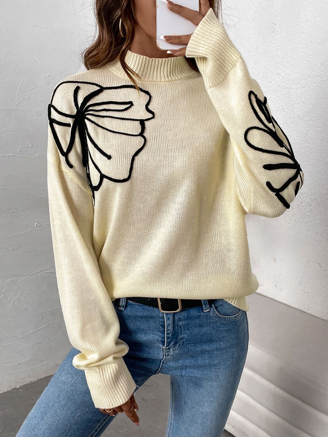 Perfee Mock Neck Dropped Shoulder Long Sleeve Sweater - Body By J'ne