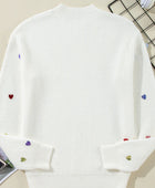 Heart Sequin Round Neck Long Sleeve Sweater