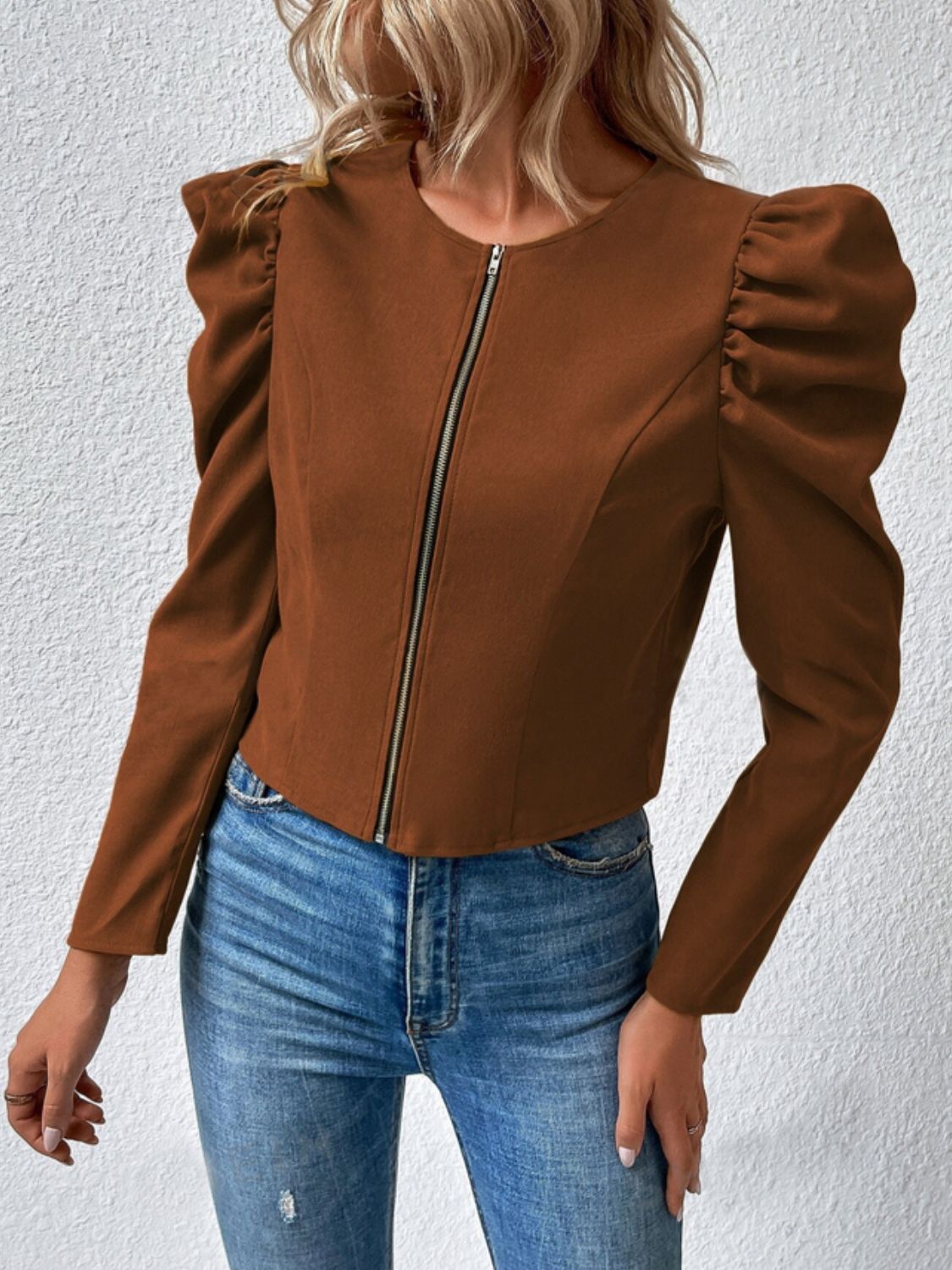 Zip Up Puff Sleeve Jacket - Body By J'ne